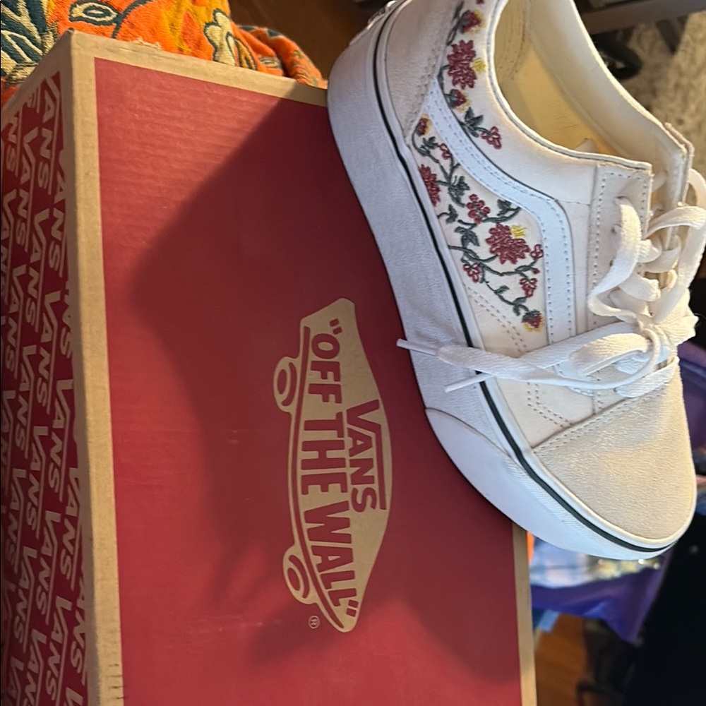 Vans White Sneakers with Floral Design